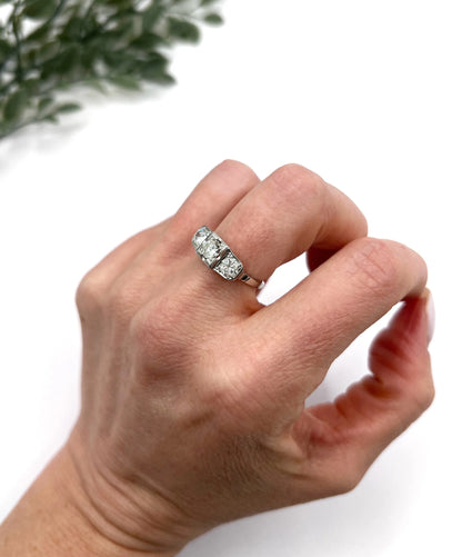 Antique Art Deco Platinum Three Stone Diamond Ring, 1.20 Carats, Circa 1920
