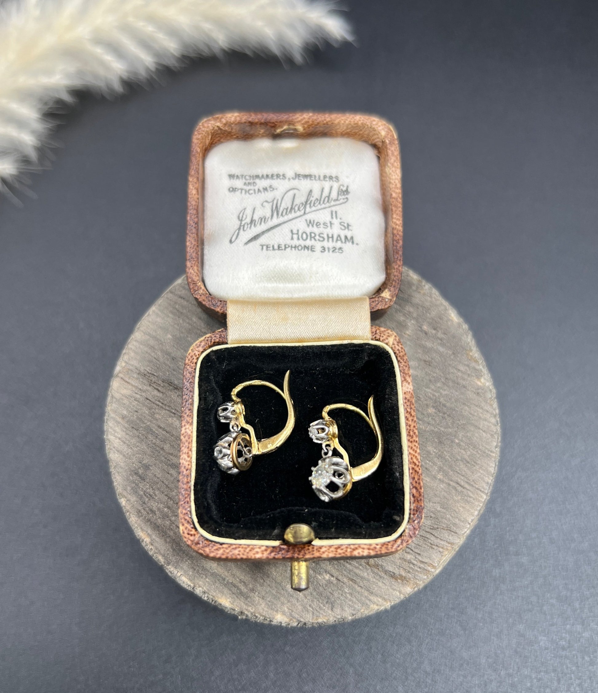 Antique 18ct Gold & Platinum Old Cut Diamond Drop Dangle Earrings