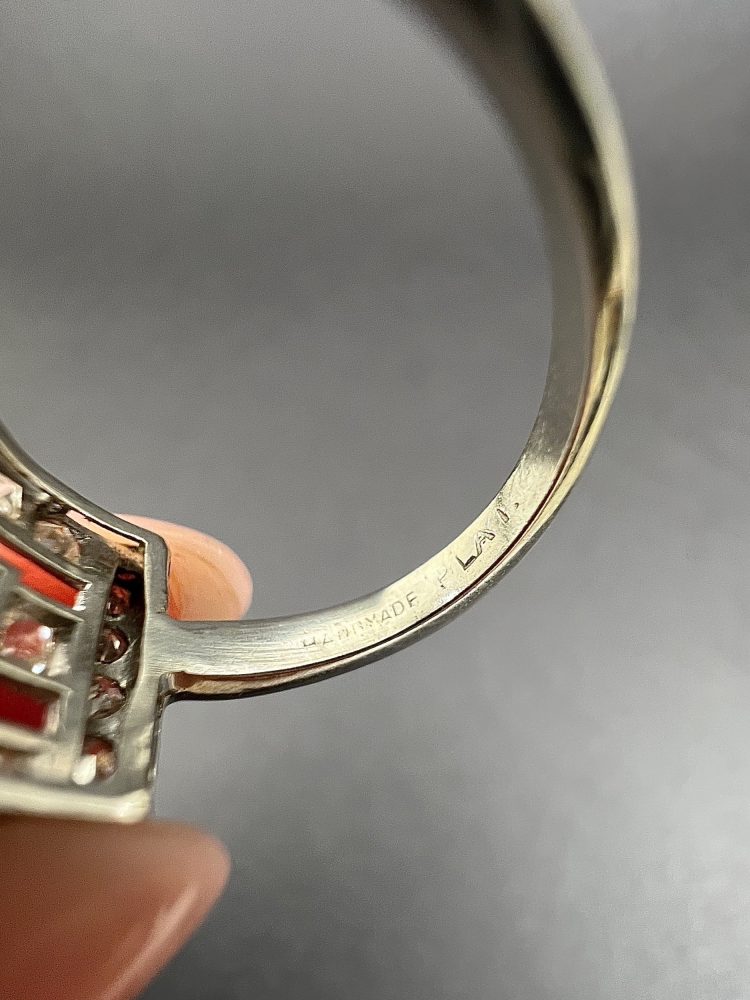 Vintage Diamond And Ruby Buckle Style Cocktail Ring In Platinum