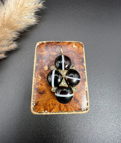 Antique Victorian Agate And Diamond Locket In 15 Carat Yellow Gold