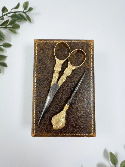 Antique 18 ct Gold, French Stamped Etui Sewing Set