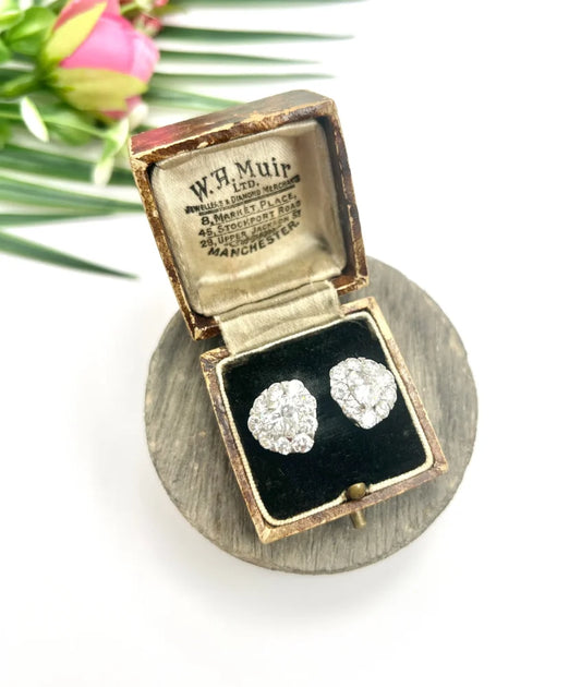 Vintage French 5.80ct Heart Diamond Cluster Stud Earrings