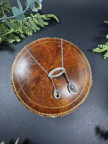 Antique Platinum, Edwardian Aquamarine & Diamond Lavalier Pendant Necklace