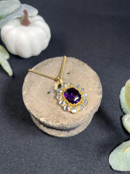 Antique 15t Yellow Gold Victorian Amethyst & Moonstone Pendant