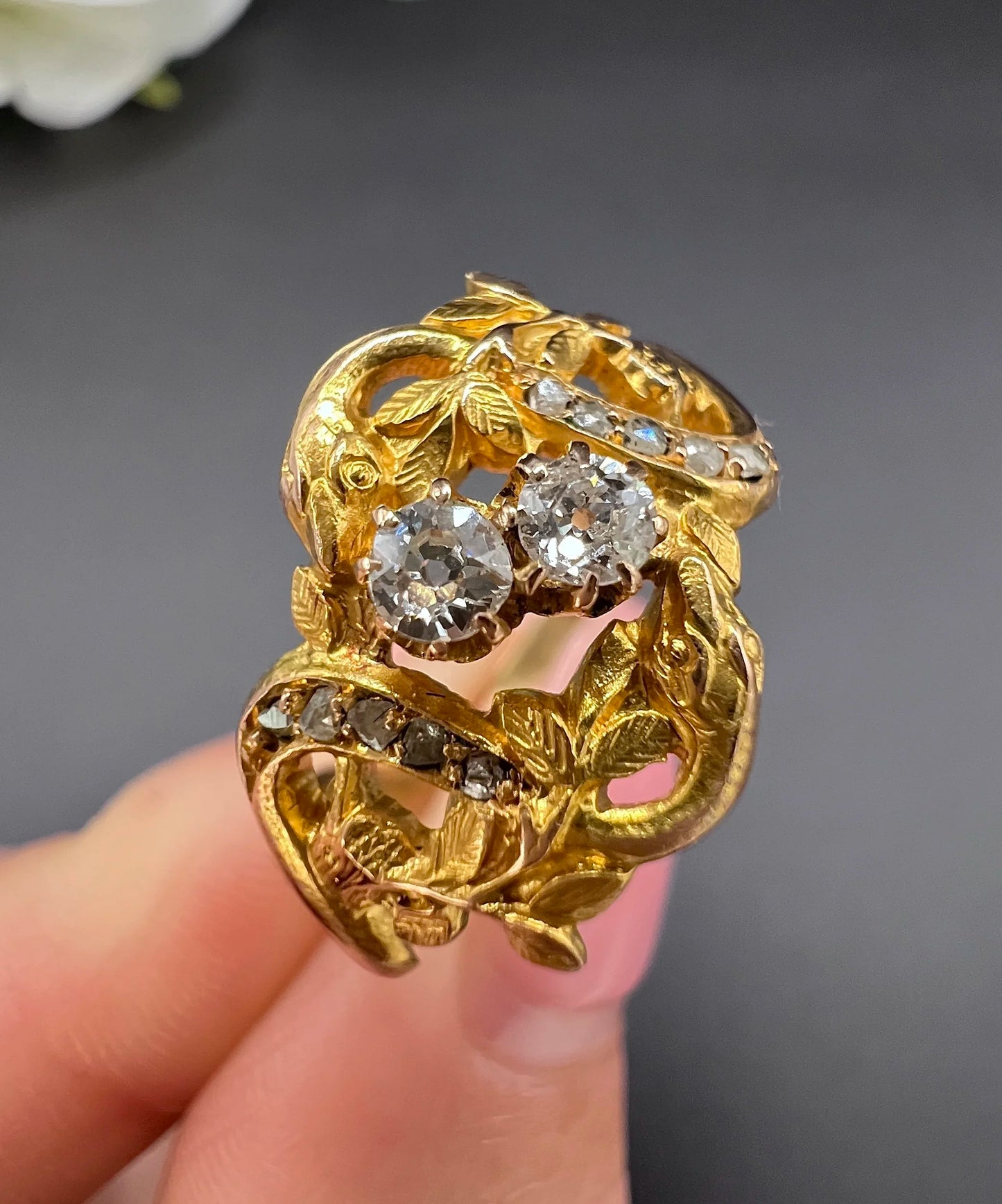 Antique 18ct Yellow Gold, Art Nouveau Diamond Snake Ring