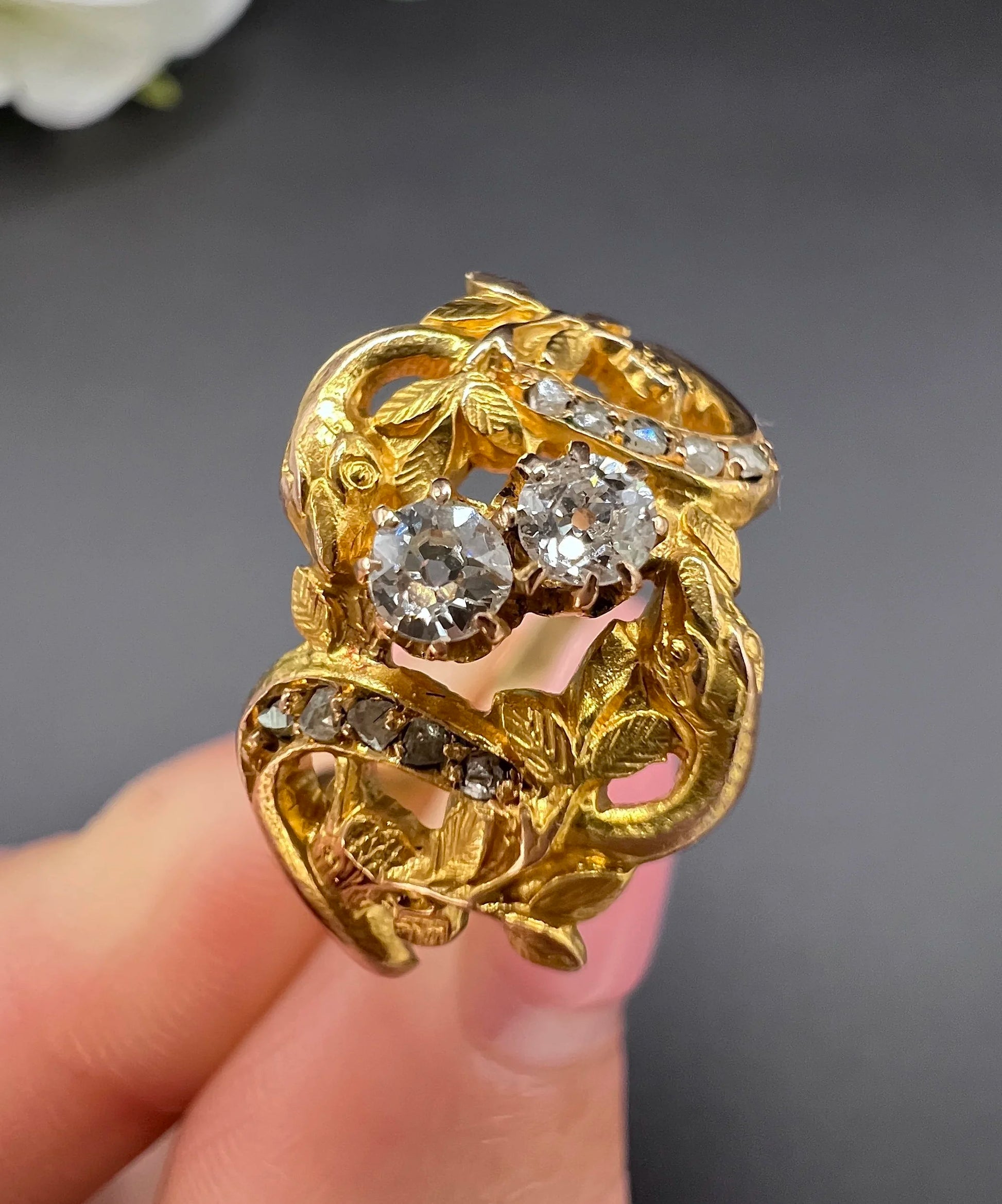 Antique 18ct Yellow Gold, Art Nouveau Diamond Snake Ring