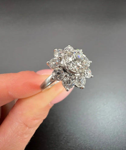 Vintage Diamond Daisy Cluster Engagement Ring in Platinum, 2.20 carats