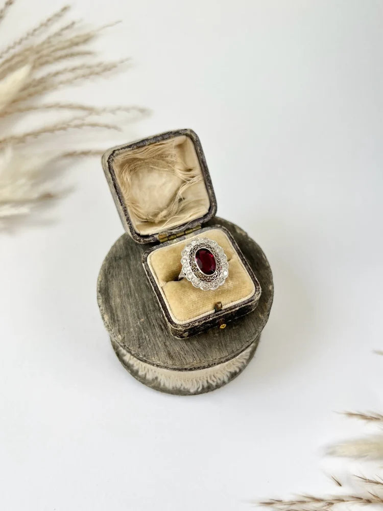 Antique Platinum Tourmaline And Diamond Cluster Ring