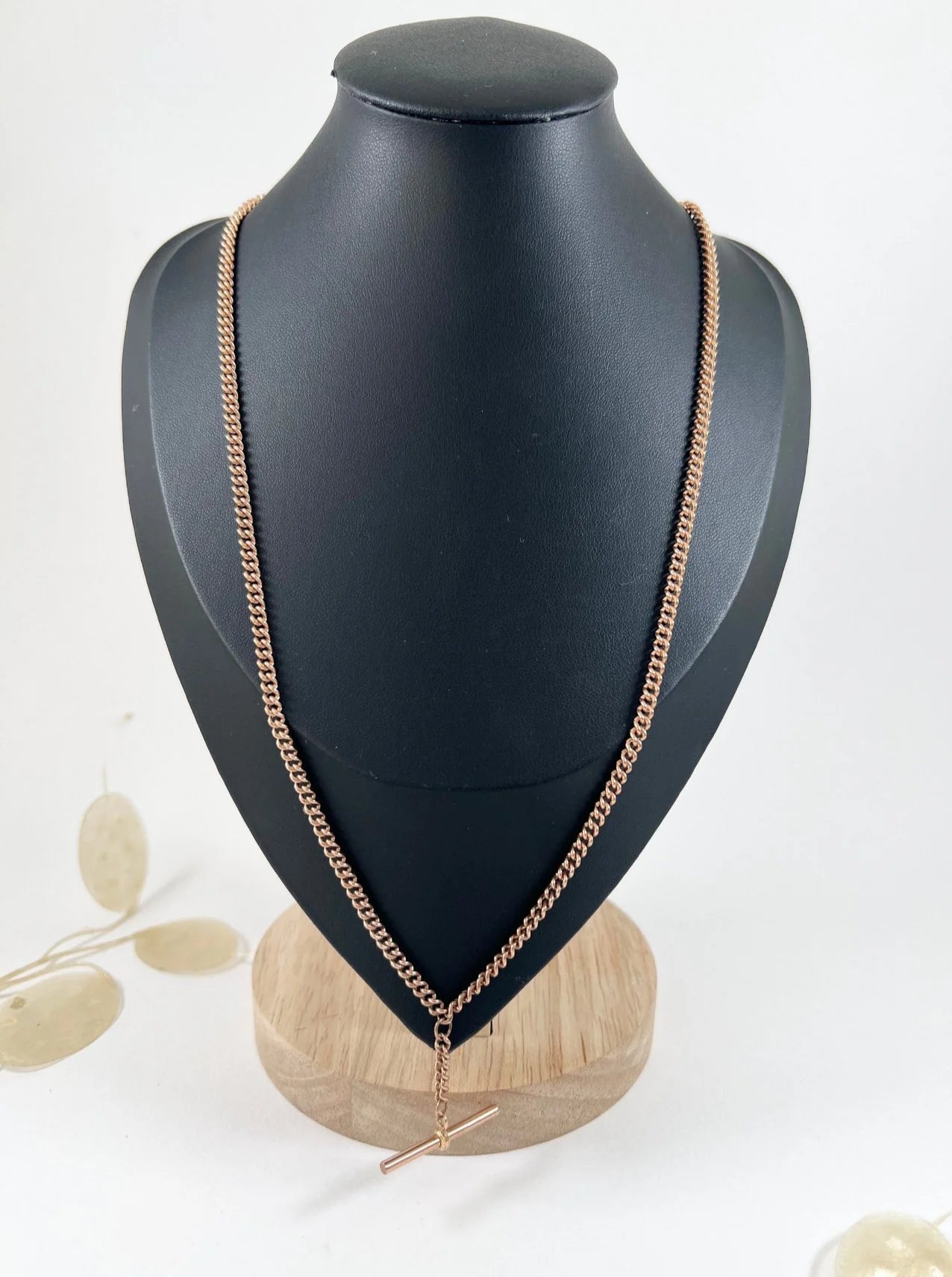 Antique 9 Carat Rose Gold Edwardian Link Albert Chain T-bar Necklace