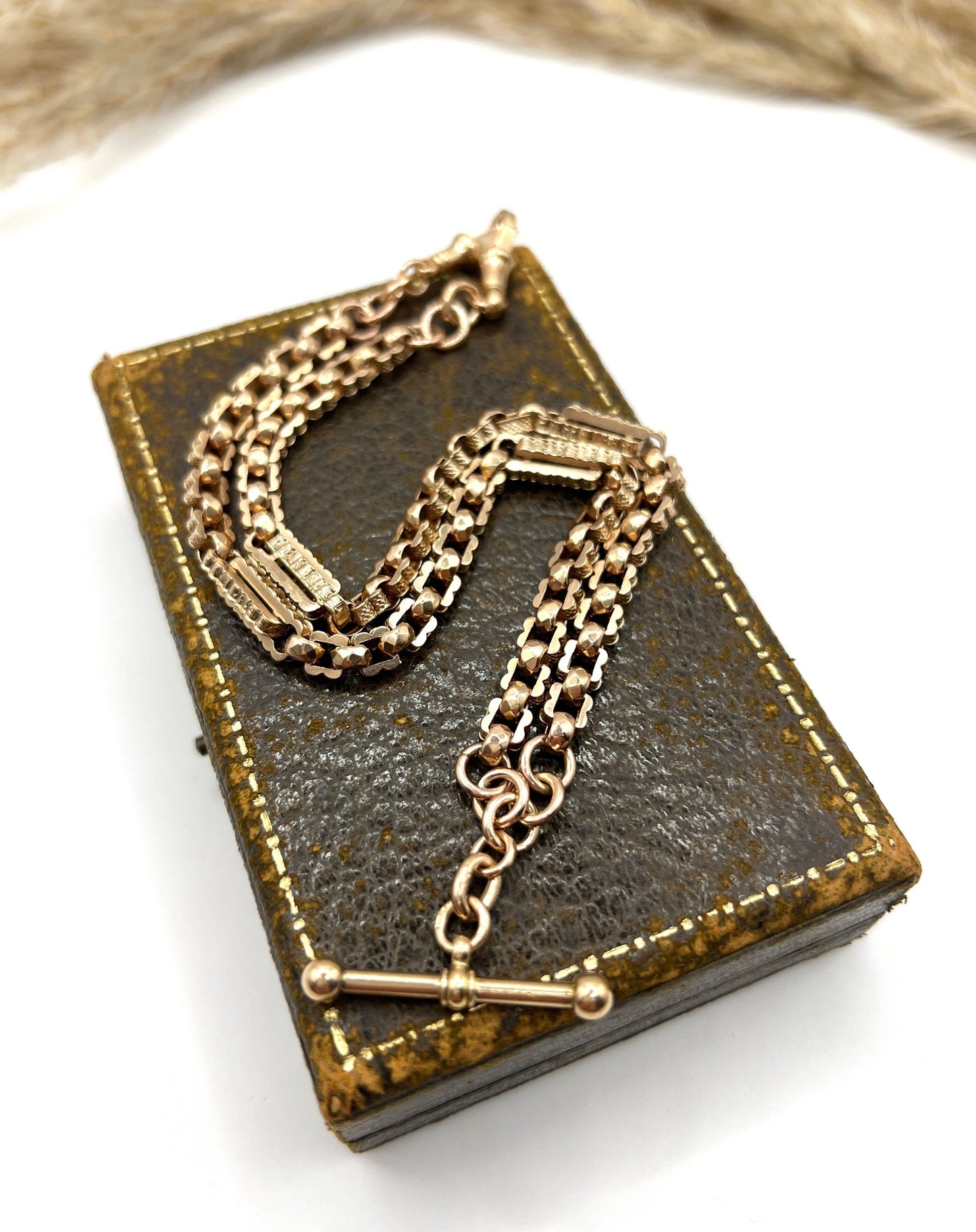 Edwardian Antique 9ct Rose Gold Paperclip Link Albert Chain Necklace