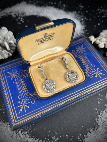 Antique 18 Carat Gold and Platinum Edwardian Diamond Circlet Drop Earrings, Circa 1910
