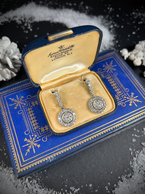 Antique 18 Carat Gold and Platinum Edwardian Diamond Circlet Drop Earrings, Circa 1910