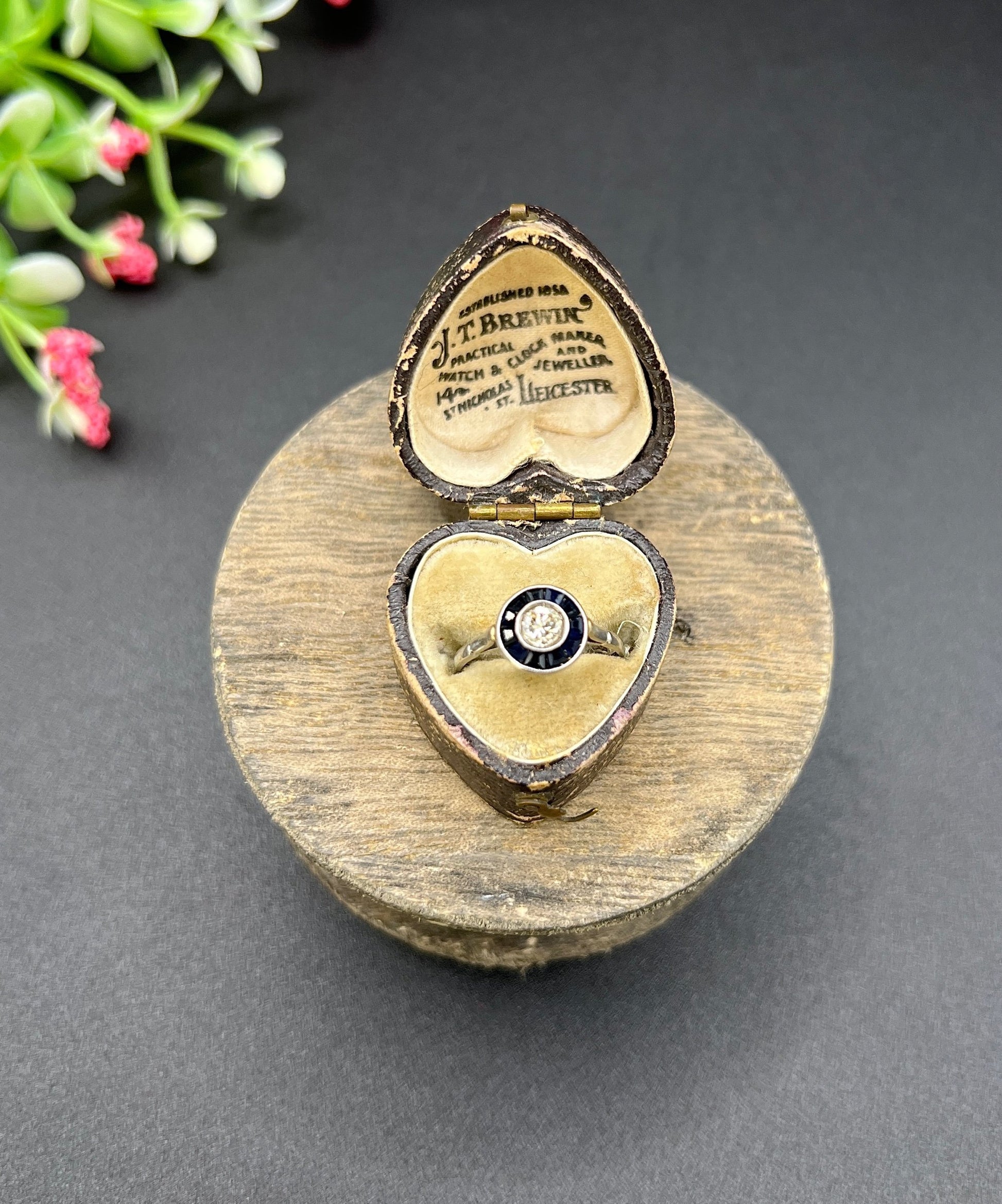 Antique 18 ct White Gold And Platinum Art Deco Sapphire And Diamond Target Ring