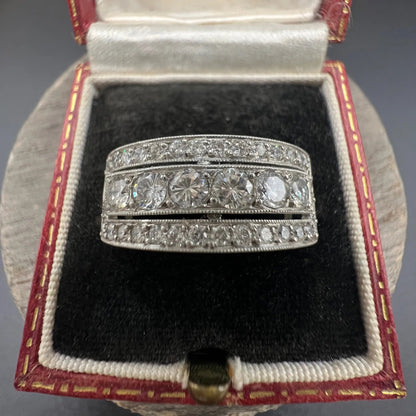Edwardian Antique Three Row Diamond Cluster Ring