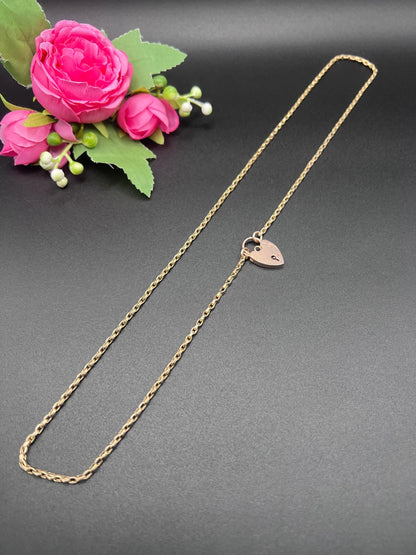 Victorian 9 Carat Yellow Gold Rolo Link Chain with Vintage Heart Padlock Clasp