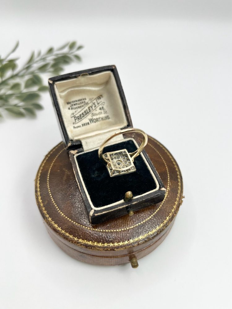 Edwardian Antique 2ct Old Cut Diamond Square Cluster Ring