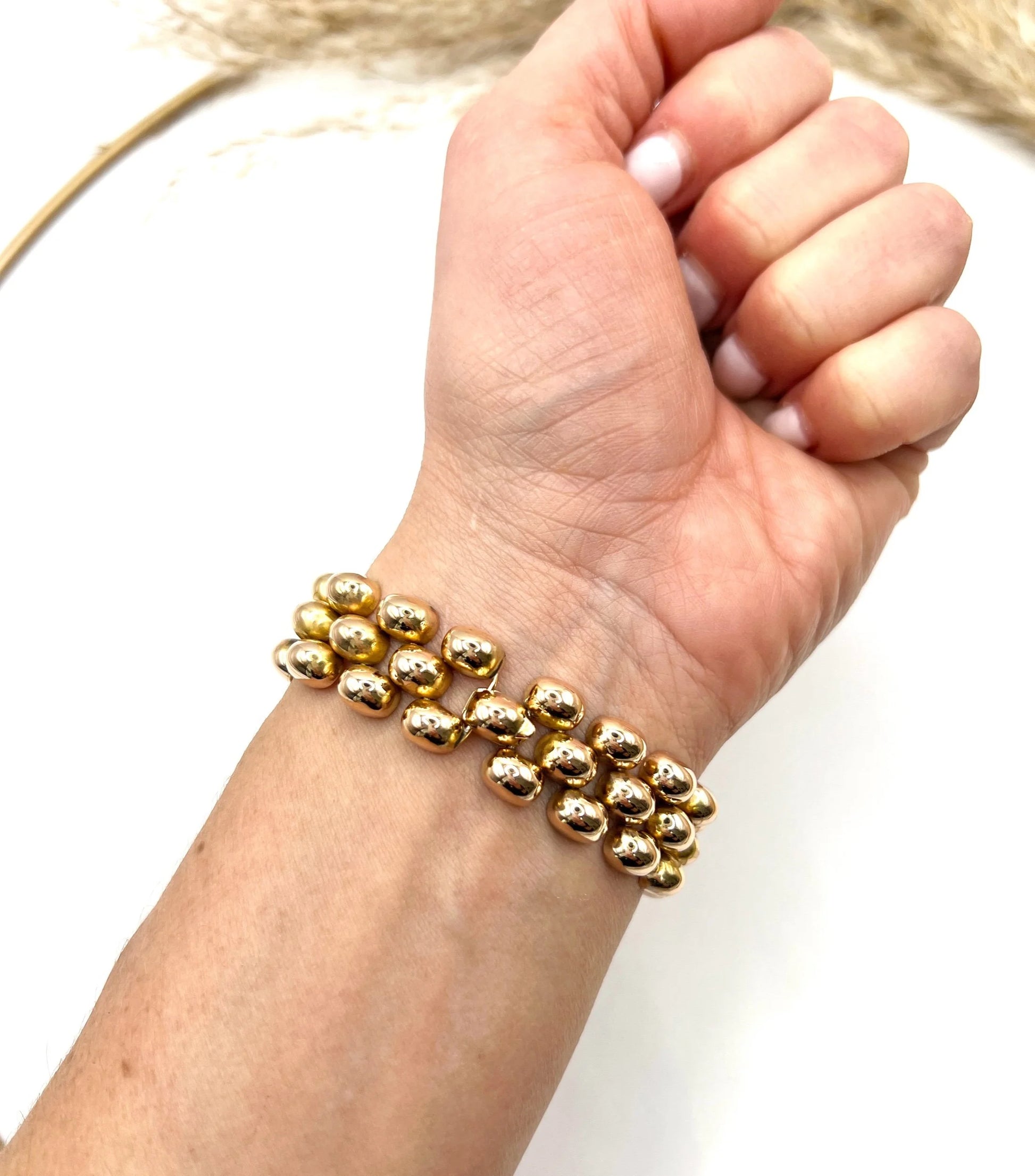 Vintage 18 Carat Yellow Gold Three Row Bubble Bracelet, Circa 1980