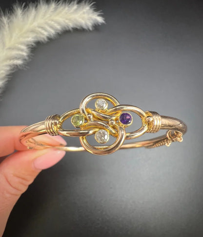 Antique 15 Carat Yellow Gold Suffragette Bangle With Gemstones