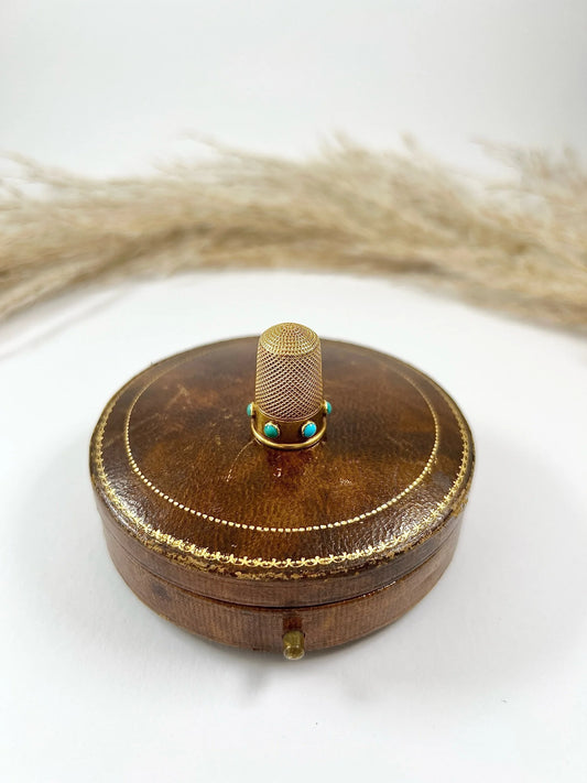 Antique 15ct Yellow Gold & Turquoise Victorian Gold Thimble with Original Antique Box
