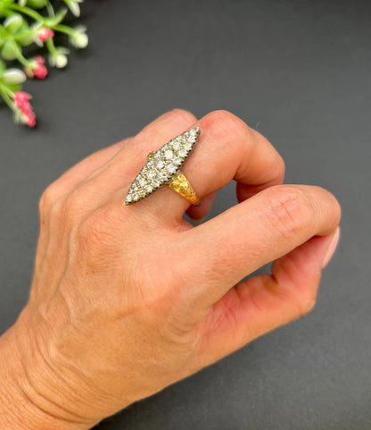 Victorian 18 Carat Yellow Gold Diamond Marquise/Navette Ring, 2.20 Carats