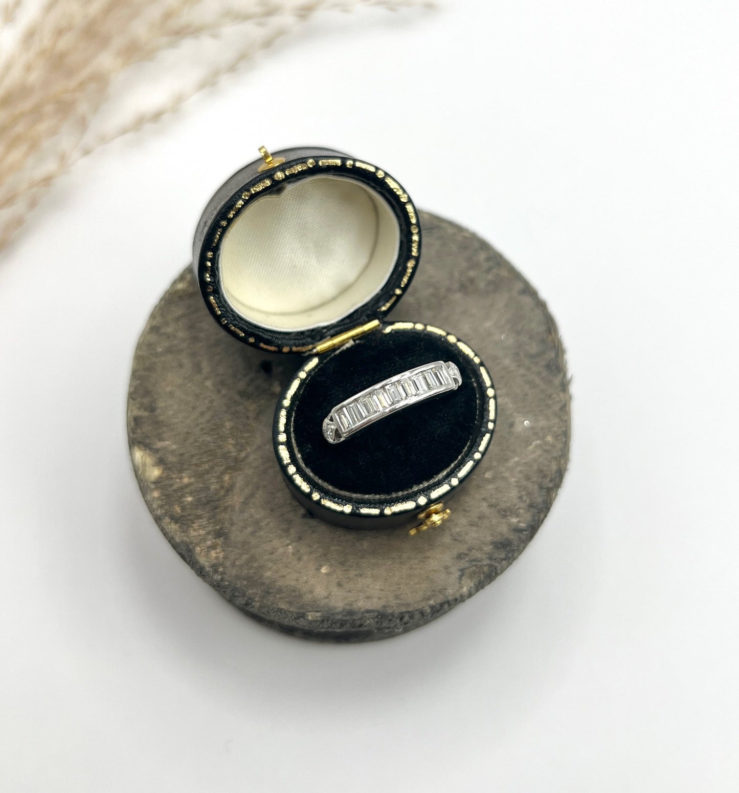 Vintage Platinum Emerald Cut Diamond Half Eternity Ring, Circa 1990
