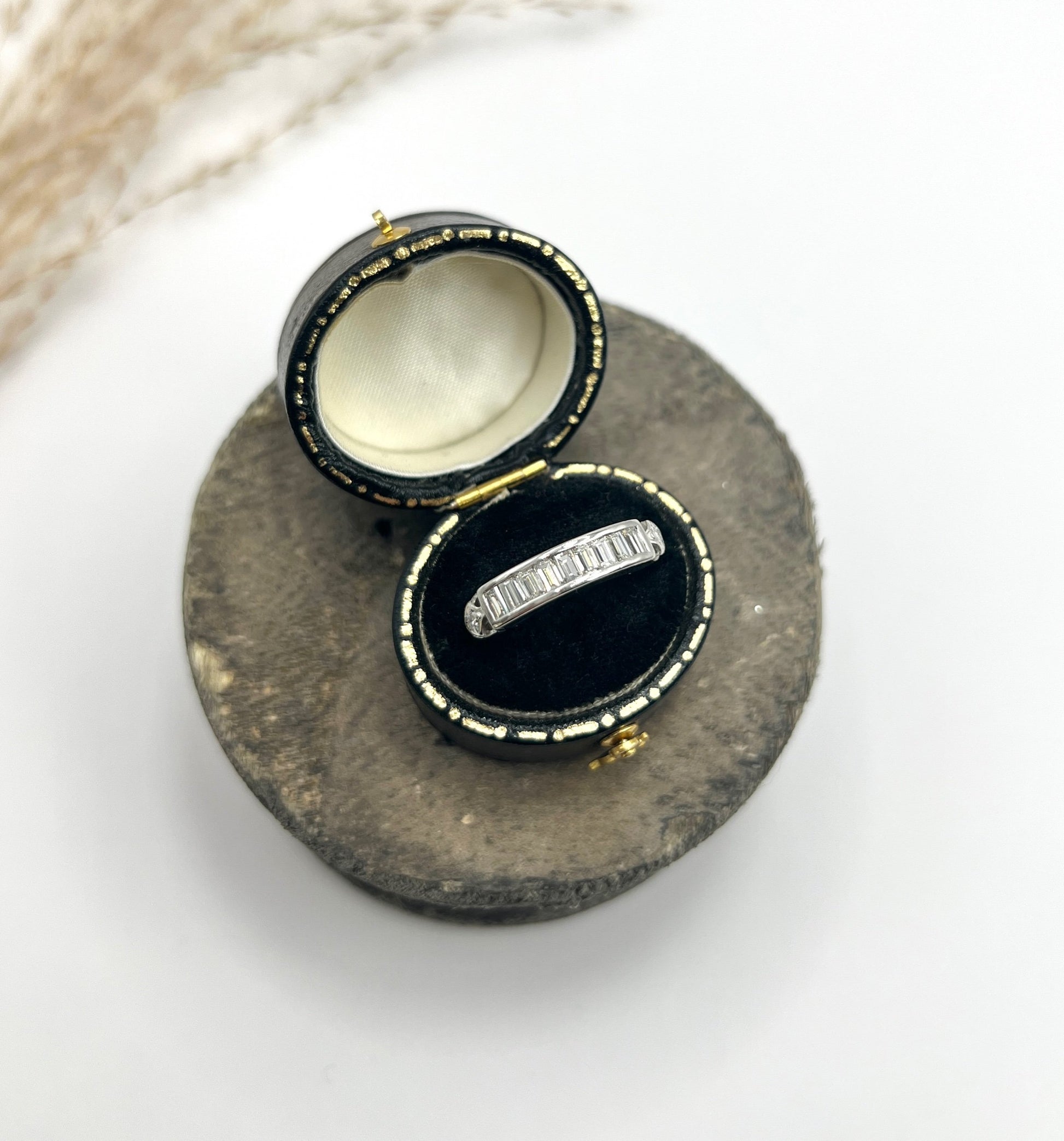 Vintage Platinum Emerald Cut Diamond Half Eternity Ring, Circa 1990