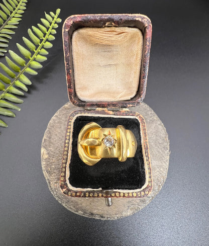 Antique 18 Carat Yellow Gold Star Set Diamond Buckle Ring, Hallmarked London 1915