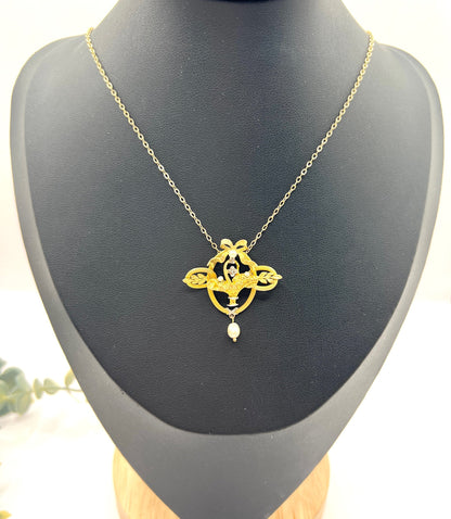 Antique 18 ct Gold, Edwardian Diamond And Seed Pearl Floral Basket Pendant Necklace