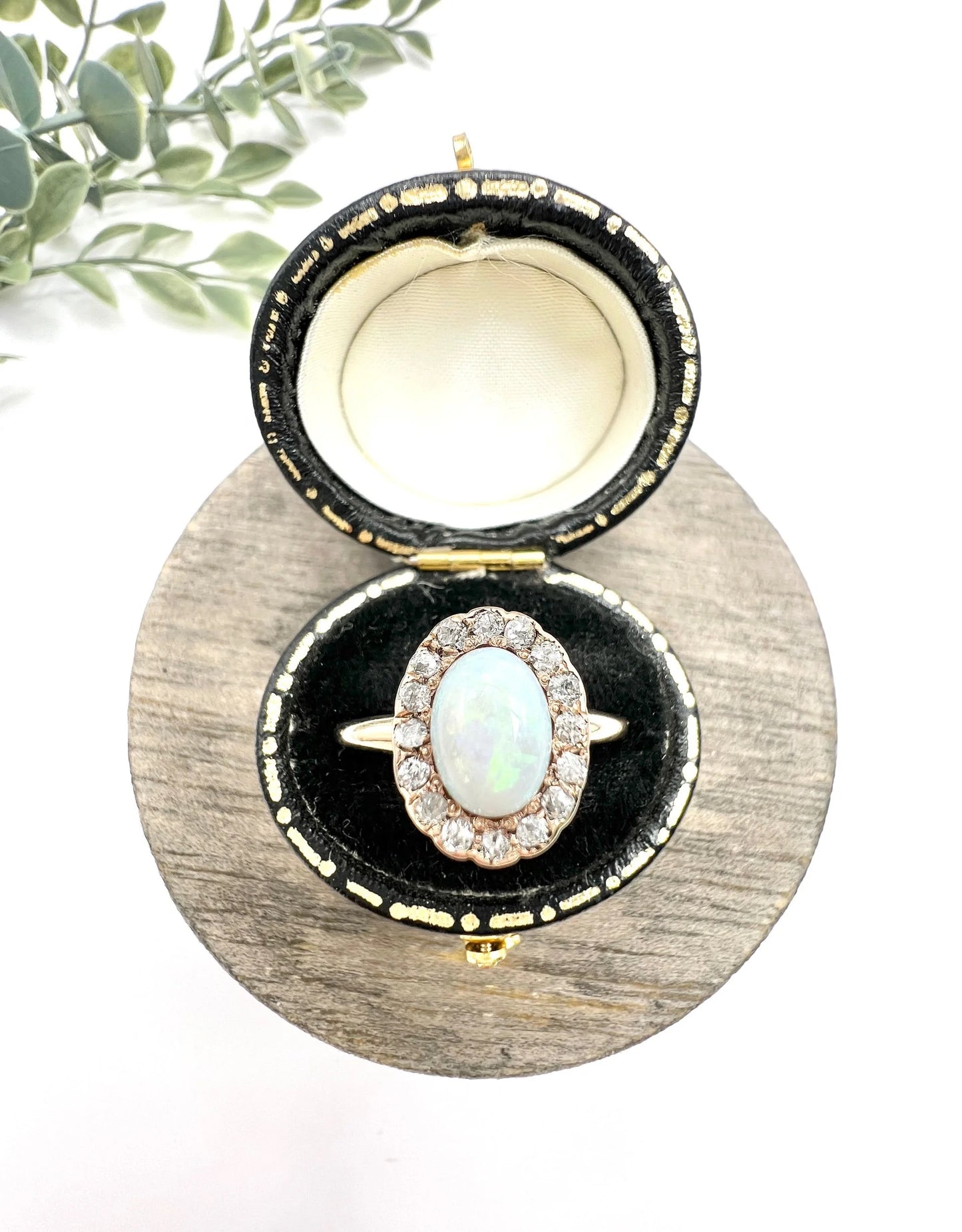 Antique 10 Carat Yellow Gold Victorian Opal And Diamond Cluster Ring