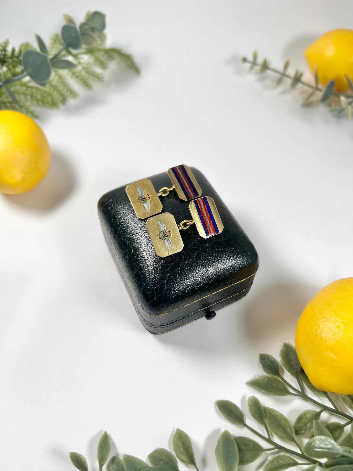 Antique 18 Carat Gold and Enamel Royal Air Force Cufflinks, Circa 1910