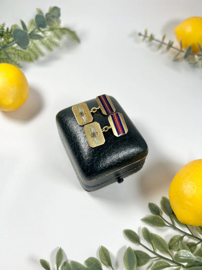 Antique 18 Carat Gold and Enamel Royal Air Force Cufflinks, Circa 1910
