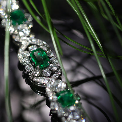 Vintage 1950s Colombian Emerald and Diamond Bracelet in White Gold
