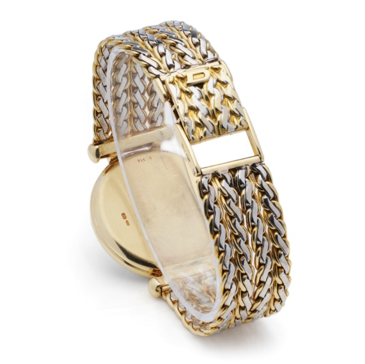 Vintage Delaneau 18ct Gold Watch with Diamonds on woven bi gold strap