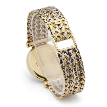 Vintage Delaneau 18ct Gold Watch with Diamonds on woven bi gold strap