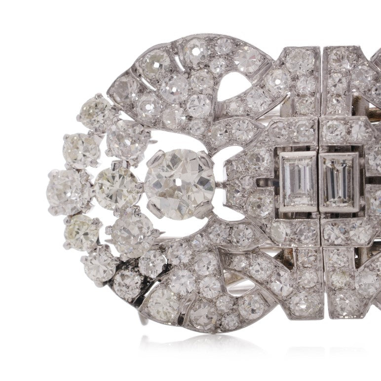 Antique Art Deco 5.52ct Old Cut Diamond Double Clip Brooch