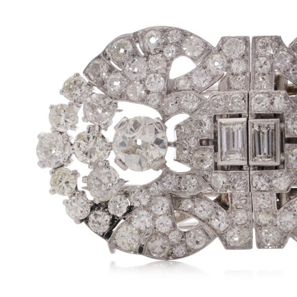 Antique Art Deco 5.52ct Old Cut Diamond Double Clip Brooch