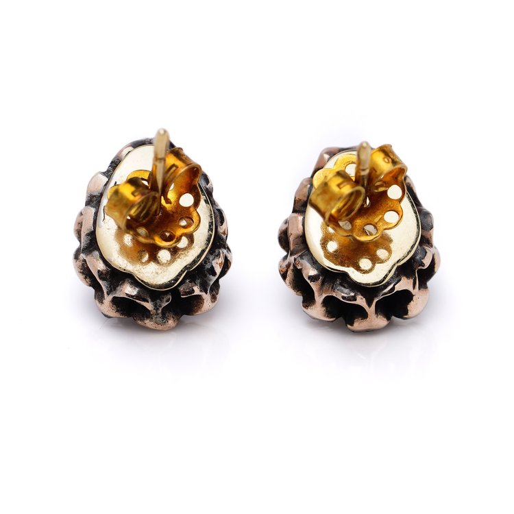 Antique Victorian 2.90ct Rose Cut Diamond Cluster Earrings