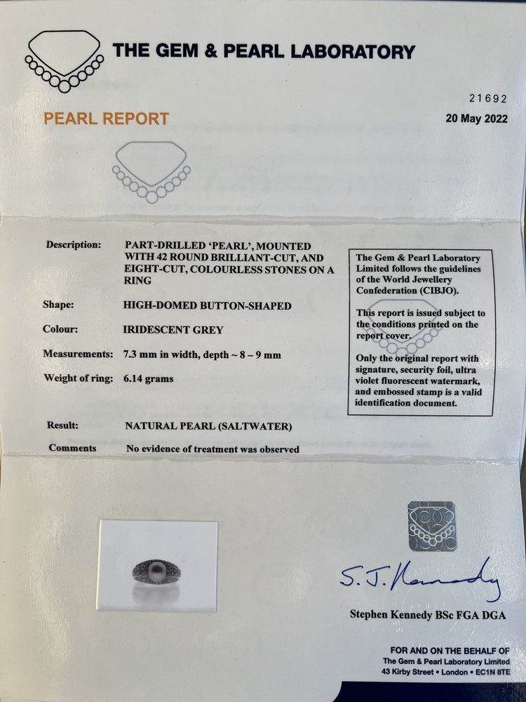Natural Saltwater Pearl and Diamond Dress Ring with Certificate