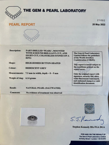 Natural Saltwater Pearl and Diamond Dress Ring with Certificate