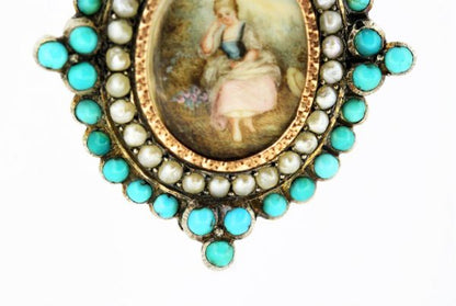 Victorian French Turquoise and Pearl Brooch, 18ct Gold, Circa 1890