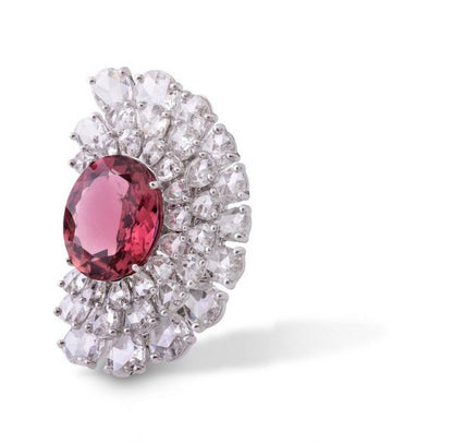 Rubellite and Rose Cut Diamond Earrings, 5.90 carats