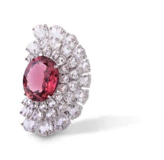 Rubellite and Rose Cut Diamond Earrings, 5.90 carats