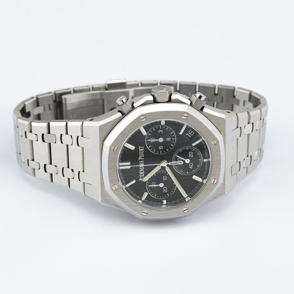Audemars Piguet Royal Oak 50th Anniversary Self Winding Chronograph Watch, 26240ST.OO 1320ST.02 41mm stainless steel case with black “Grande Tapisserie” dial with original AP box and 7 year AP warranty card