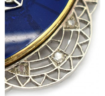 Art Deco Guilloche Enamel Diamond Platinum and Gold Locket Pendant