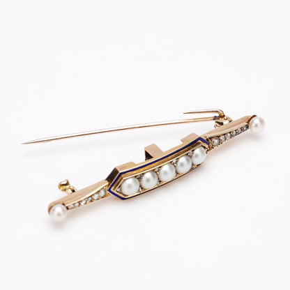 Antique Victorian Rose Cut Diamond and Pearl Bar Brooch