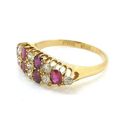 Ruby and Diamond Navette Shaped Cluster Dress Ring in 18ct Yellow Gold