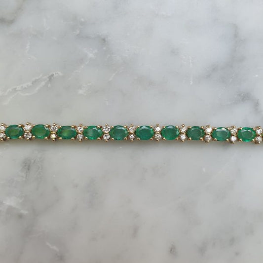 Vintage 7ct Emerald and Diamond Gold Line Bracelet