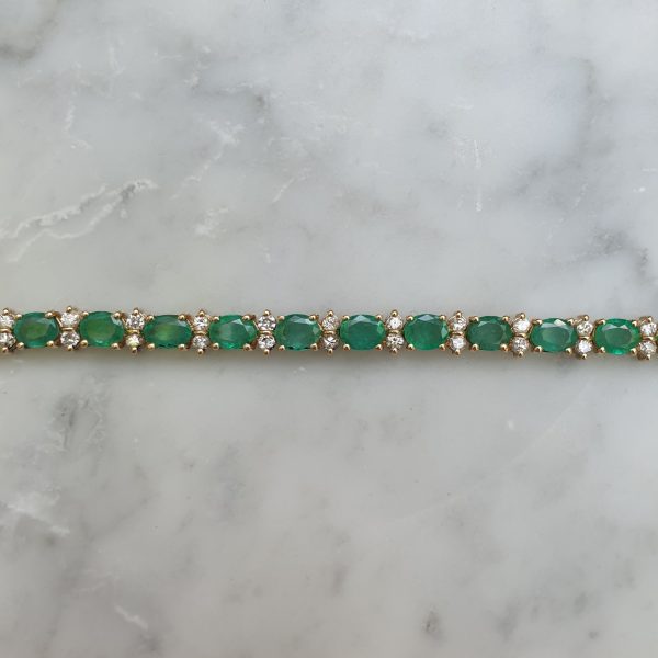 Vintage 7ct Emerald and Diamond Gold Line Bracelet