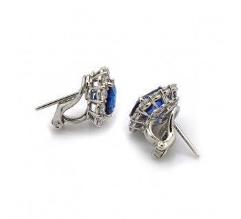 Sapphire and Diamond Cluster Stud Earrings, 6.95 carat total, Platinum