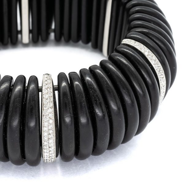 Ebony, Diamond and Platinum Expandable Cuff Bracelet, 2.75 carat total